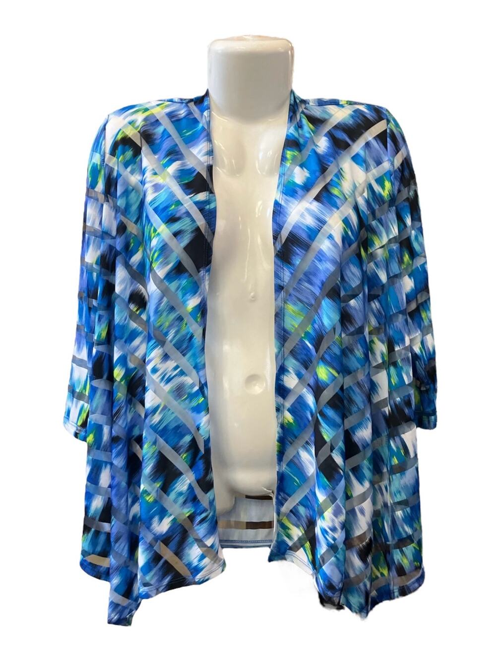 Slinky Brand Women's Multicolor Striped 3/4 Sleeve Drape Front Cardigan | Size S